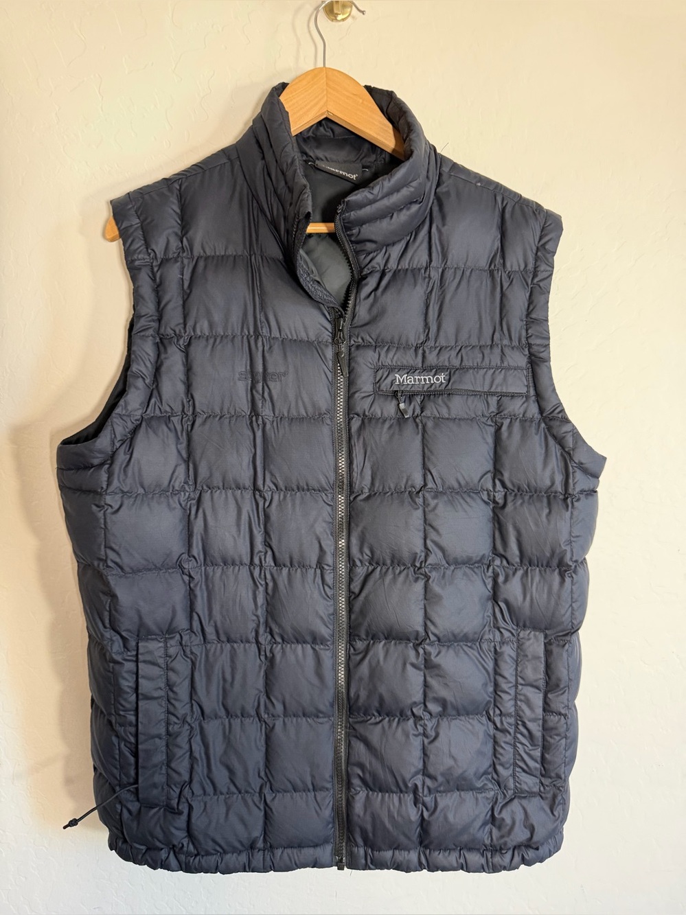 Marmot 700 Fill Down Puffer Vest Black Grid Quilted Lightweight Outerwear L